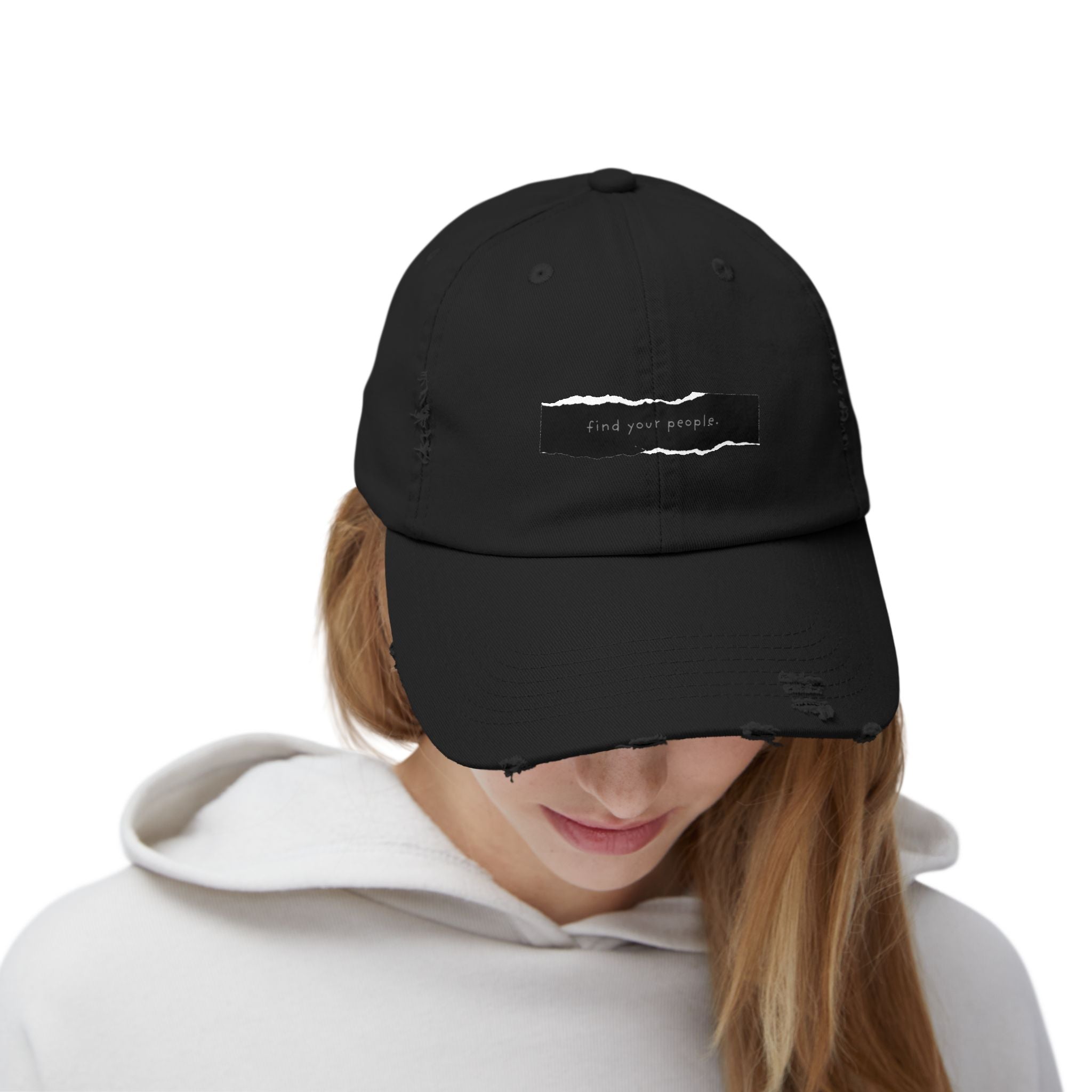 Find Your People Distressed Hat - Black and White